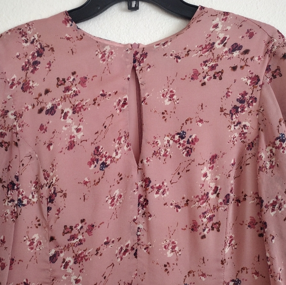 Bardot Mauve Floral Ruffle Dress Keyhole Neck Size 10 Large - Picture 5 of 14